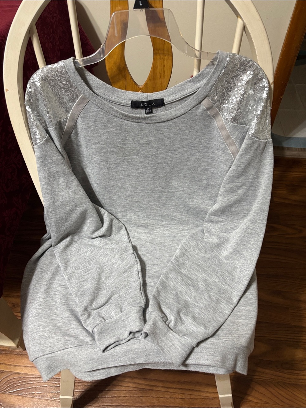 lola Light Gray Sequin Shoulder Sweatshirt